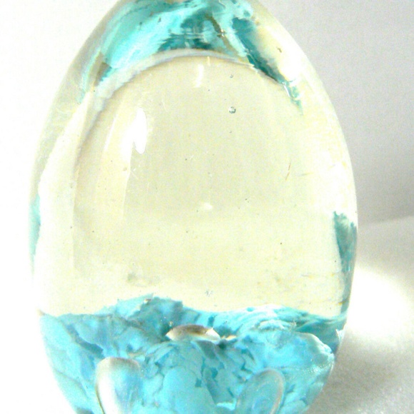 Vintage Norleans Japan Controlled Bubble Paperweight Light Blue Egg with Sticker - Picture 3 of 5